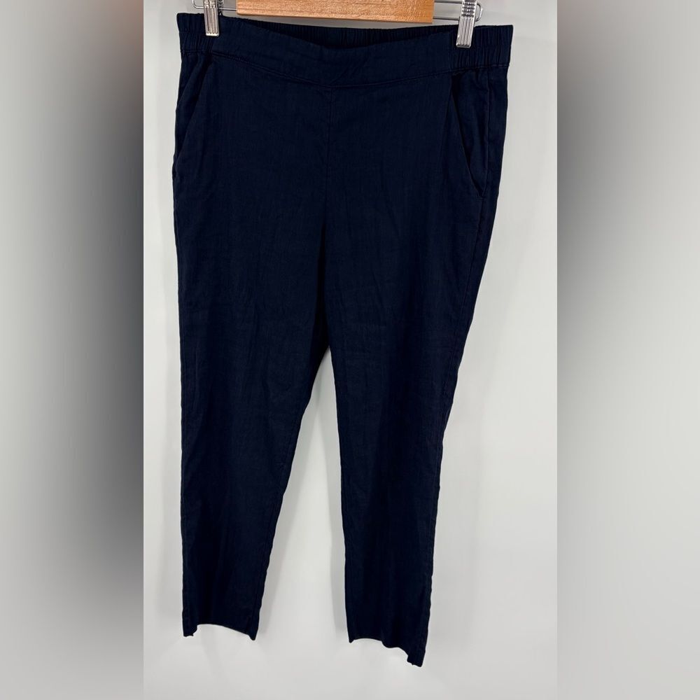 Tahari linen blend navy tapered leg pant with pockets women’s size L beachy